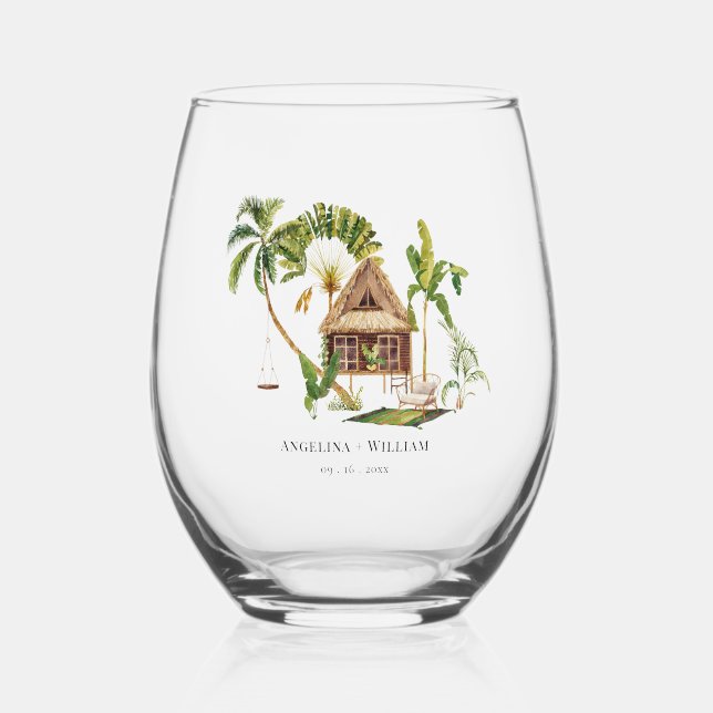 Verre À Vin Sans Pied Mariage Tropical Palm Tree (Recto)