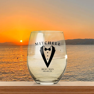 Verre À Vin Sans Pied Mariage Tuxedo Meilleur Homme Personnalisé