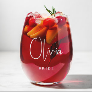 Verre À Vin Sans Pied Mariée Chic Écriture Blanche Mariage