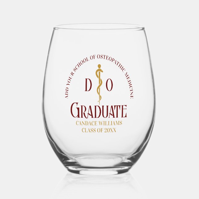 Verre À Vin Sans Pied Maroon Osteopathic Médicale School Graduation (Recto)