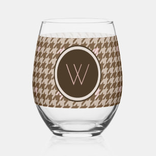Verre À Vin Sans Pied Marron avec accent de ton rose Houndstooth