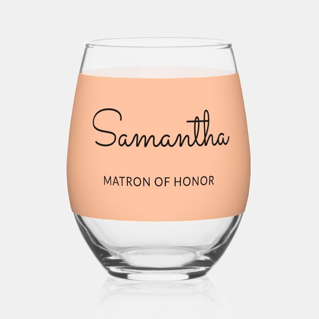 Verre À Vin Sans Pied Matron d'honneur Monogramme Mariage Elégant Peach (Recto)