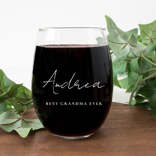 Verre À Vin Sans Pied Meilleur Monogramme De Script Blanc De Grand-mère
