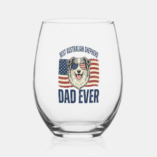 Verre À Vin Sans Pied Meilleur papa Australian Shepherd patriotique