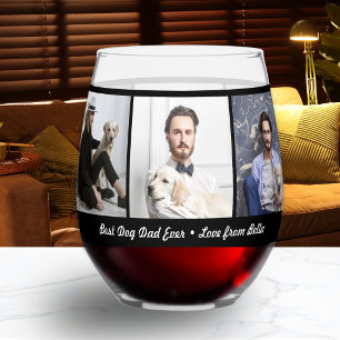 Verre À Vin Sans Pied Meilleur Papa Chien Jamais Collage Photo Personnal