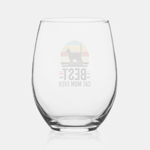 Verre À Vin Sans Pied Meilleure Maman de Chat Vintage Chat Noir Rétro De