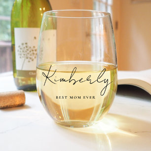 Verre À Vin Sans Pied Meilleure maman jamais script Monogramme