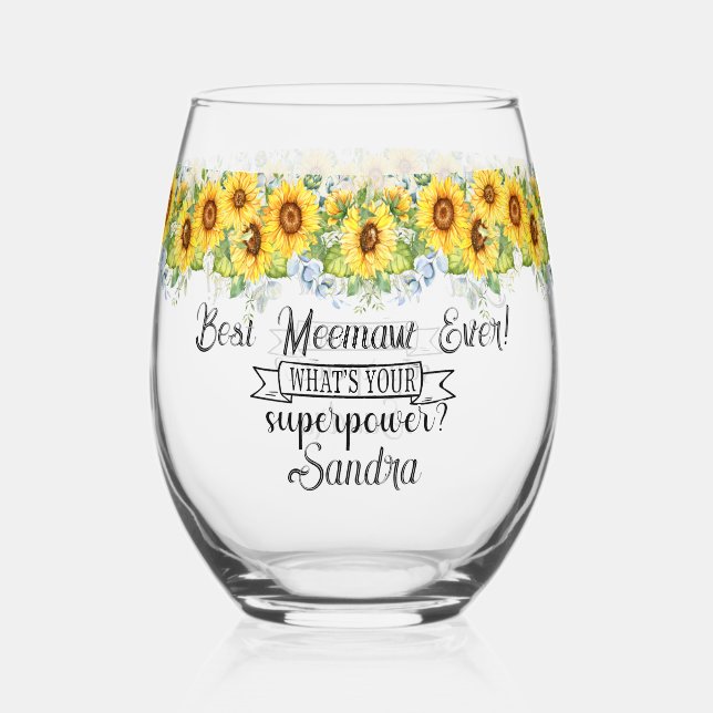 Verre À Vin Sans Pied Meilleure Meemaw Personnalisée... Tournesol (Verso)