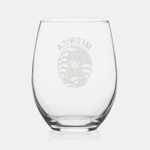 Verre À Vin Sans Pied Meowica Chat Patriotique Chemise Gravure Vintage D