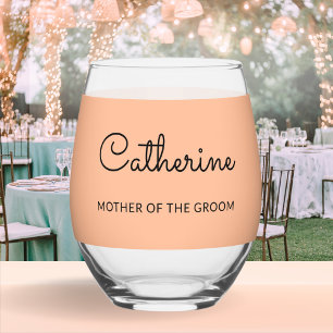 Verre À Vin Sans Pied Mère du Marié Monogrammé Mariage Élégant Pêche