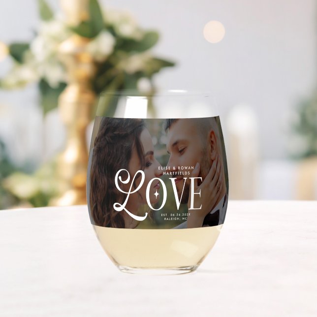 Verre À Vin Sans Pied Modern Love Custom Wedding Photo Couples Monogram (Insitu (Mariage))