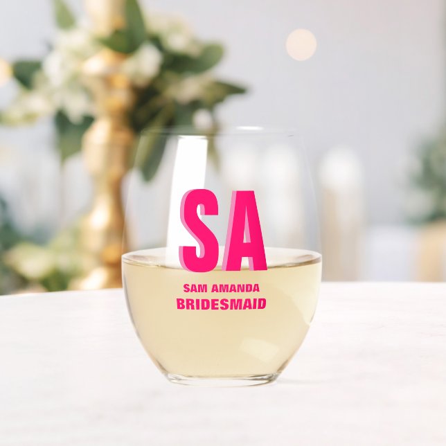 Verre À Vin Sans Pied Monogramme à double ombre personnalisé (Insitu (Mariage))