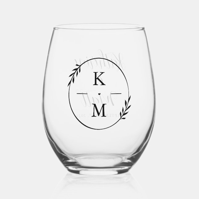 Verre À Vin Sans Pied Monogramme botanique Mariage ou anniversaire (Recto)