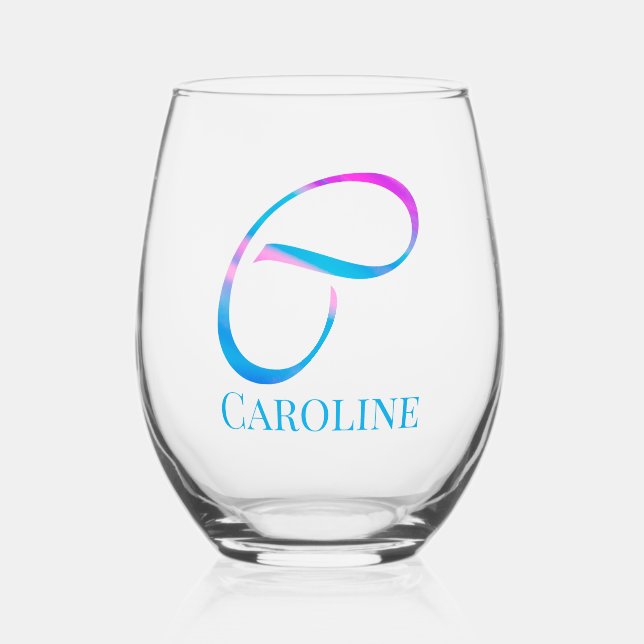 Verre À Vin Sans Pied Monogramme customisé "C" Nom Printemps Abstrait Bl (Recto)