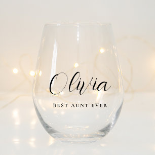 Verre À Vin Sans Pied Monogramme de script de la tante personnalisée