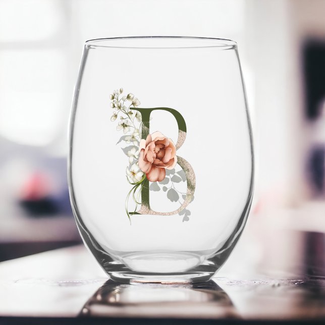 Verre À Vin Sans Pied Monogramme Floral Féminin La Lettre B (Créateur téléchargé)