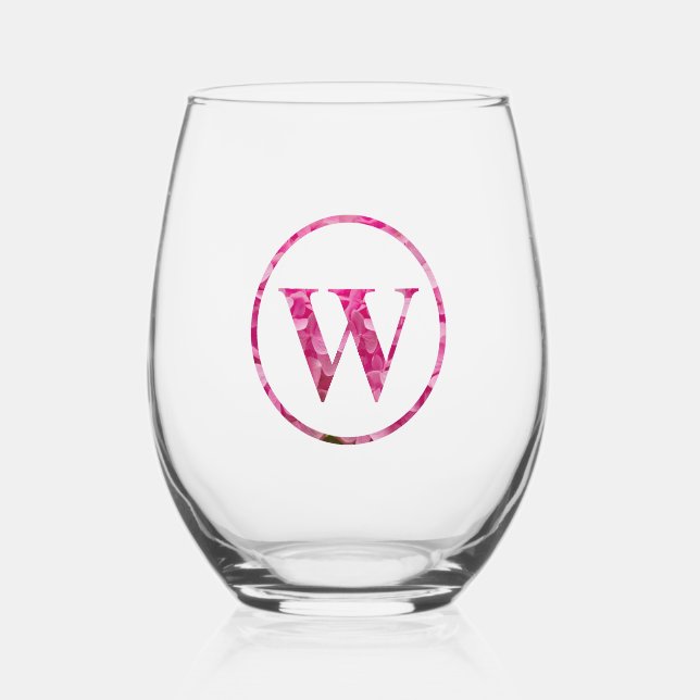 Verre À Vin Sans Pied Monogramme floral rose en floraison Lettrage Art " (Recto)