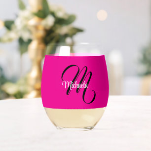 Verre À Vin Sans Pied Monogramme minimaliste moderne initial nom rose ch