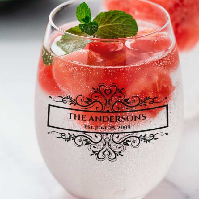 Verre À Vin Sans Pied Monogramme Nom de famille Date d'organisation (Créateur téléchargé)