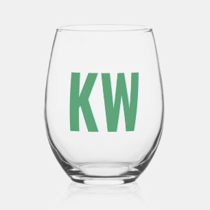 Verre À Vin Sans Pied Monogramme Personnalisé Ombre Bleue Verte Moderne