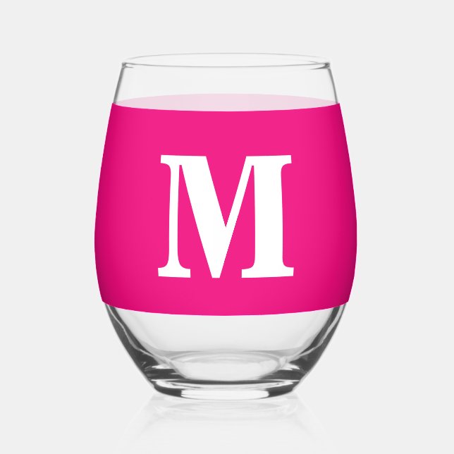 Verre À Vin Sans Pied Monogramme rose chaud Initiales Nom Couleur person (Recto)