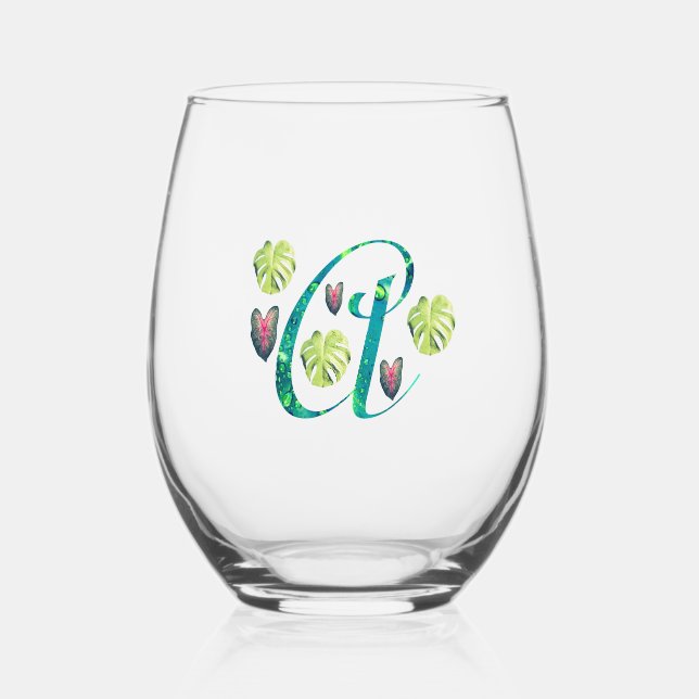 Verre À Vin Sans Pied Monstera arrangé Alphabet (Recto)