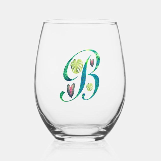 Verre À Vin Sans Pied Monstera arrengé alphabet B (Recto)