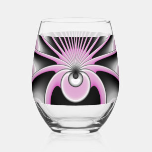 Verre À Vin Sans Pied Motif d'art fractal abstrait moderne fou