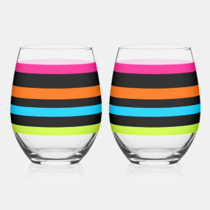 Verre À Vin Sans Pied Motif Rayures Néon
