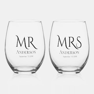 Verre À Vin Sans Pied Mr et Mme Typographie de mariage pour jeunes marié