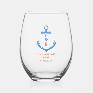 Verre À Vin Sans Pied Nautical Anchor Monogrammed Paddle 