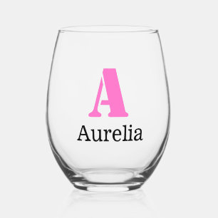 Verre À Vin Sans Pied Neon rose Elegant Initial Black Nom   Moderne