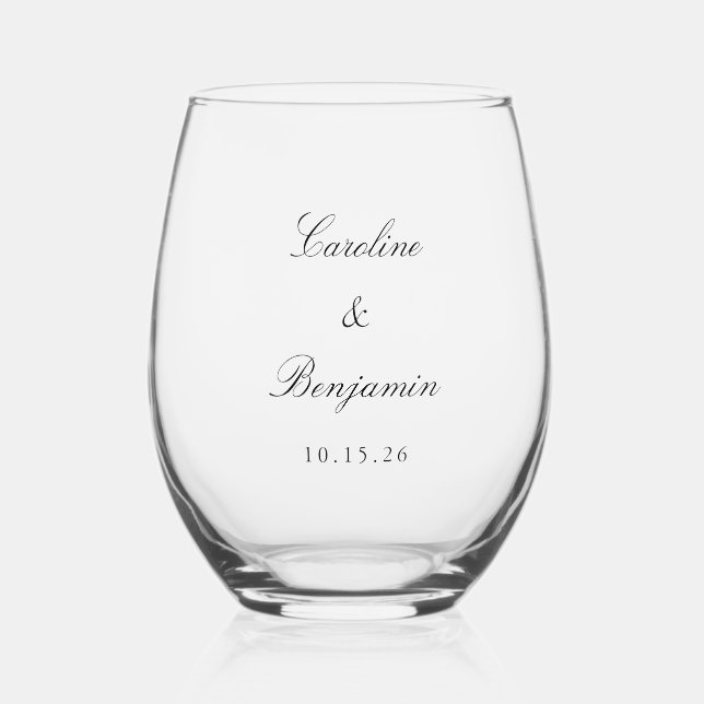 Verre À Vin Sans Pied Noir classique Script élégant Mariage Nom personna (Recto)
