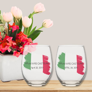 Verre À Vin Sans Pied Nom de famille italien Drapeau personnalisé Couleu