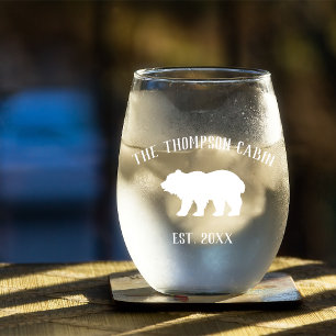 Verre À Vin Sans Pied Nom de famille personnalisé de l'ours rustique