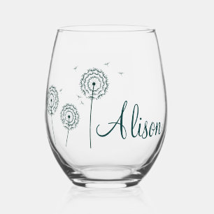 Verre À Vin Sans Pied Nom de fleur de pissenlit blanc vert minimaliste
