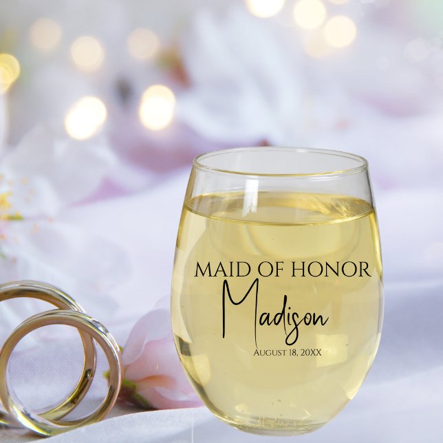 Verre À Vin Sans Pied Nom de la femme d'honneur Date Personnalisée (Créateur téléchargé)