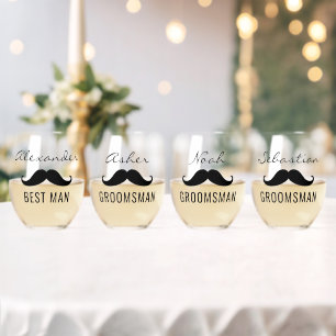 Verre À Vin Sans Pied Nom de l'équipe de Groom Mustache Mariage Date