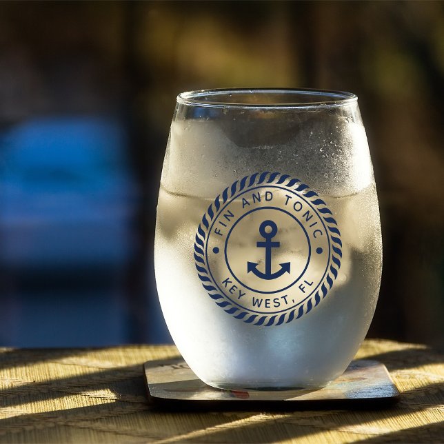 Verre À Vin Sans Pied Nom du bateau Ancre bleu marine (Créateur téléchargé)