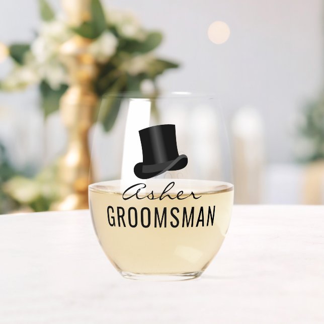 Verre À Vin Sans Pied Nom du Groomsman Mariage Top Hat Date (Insitu (Mariage))