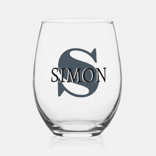 Verre À Vin Sans Pied Nom initial et noir du gris de charbon   Moderne