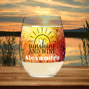 Verre À Vin Sans Pied Nom monogramme "Sunshine and Wine" fleur sauvage