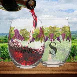 Verre À Vin Sans Pied Nom monographique personnalisé Aquarelle Grappes