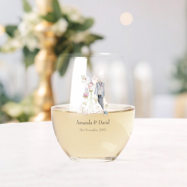 Verre À Vin Sans Pied Nom personnalisé Mariée & Marié Cadeau (Insitu (Mariage))