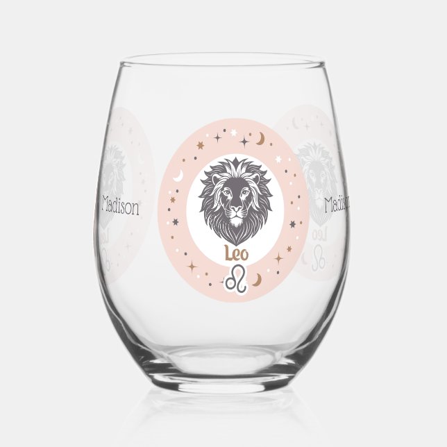 Verre À Vin Sans Pied Nom personnalisé SIO Zodiac Leo (Verso)