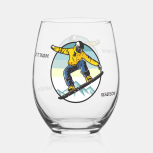 Verre À Vin Sans Pied Nom personnalisé Snowboardeur