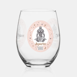 Verre À Vin Sans Pied Nom personnalisé Symbole zodiaque Aquarius