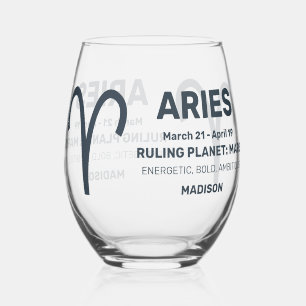 Verre À Vin Sans Pied Nom personnalisé / Texte Zodiac Signes