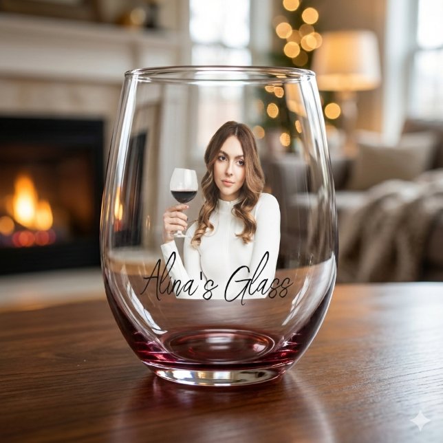 Verre À Vin Sans Pied Nom photo simple et élégant Monogram Cadeau (Créateur téléchargé)