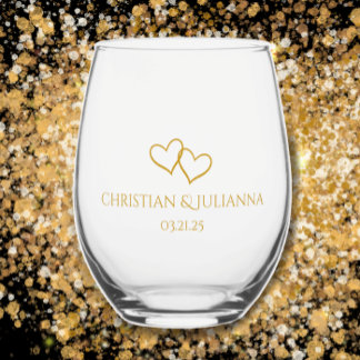 Verre À Vin Sans Pied Noms de couple Date Simple Style Coeurs Mariage